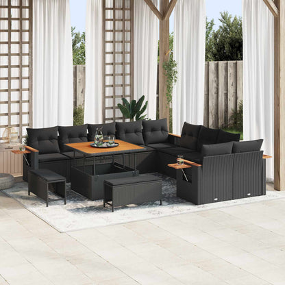 Gartensofa-set mit Kissen 13 pcs Schwarz