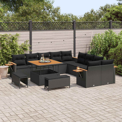 Gartensofa-set mit Kissen 13 pcs Schwarz