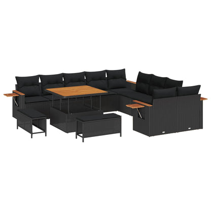 Gartensofa-set mit Kissen 13 pcs Schwarz