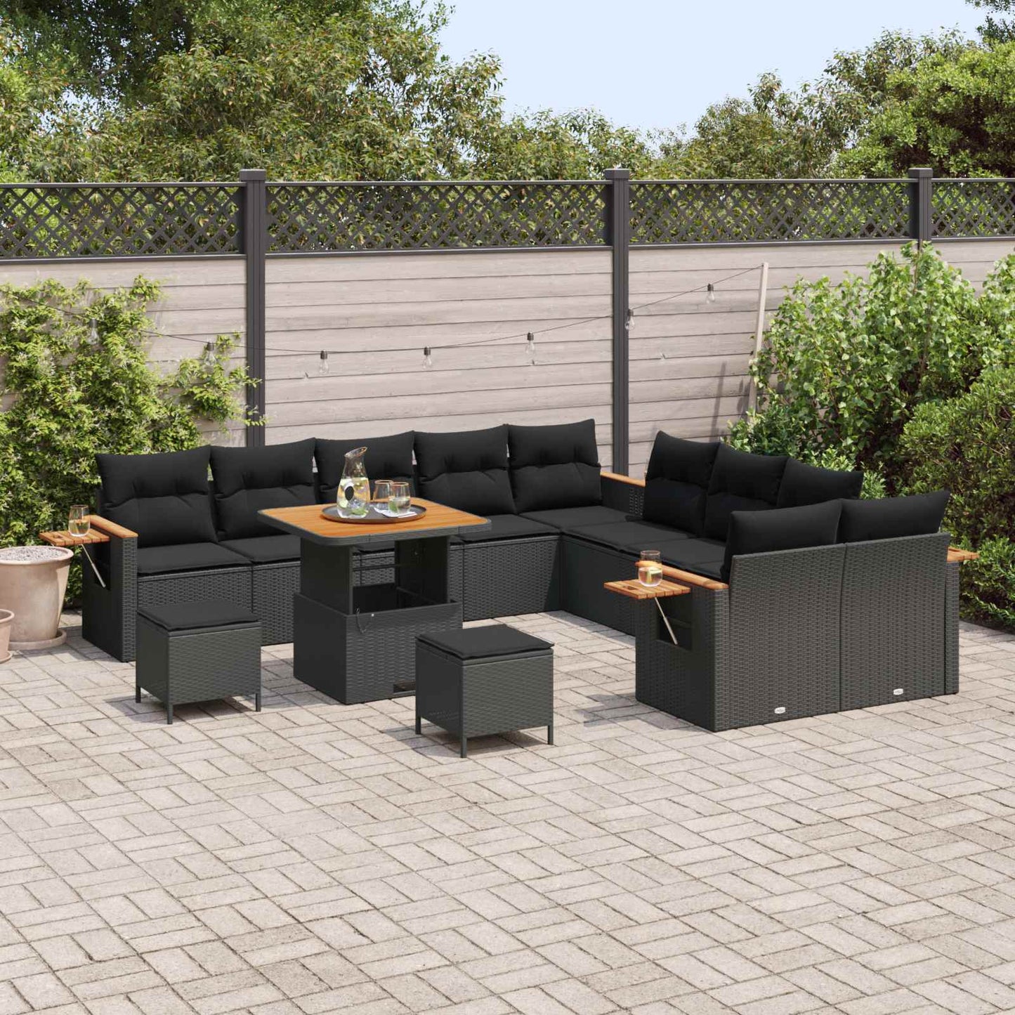 Gartensofa-set mit Kissen 13 pcs Schwarz
