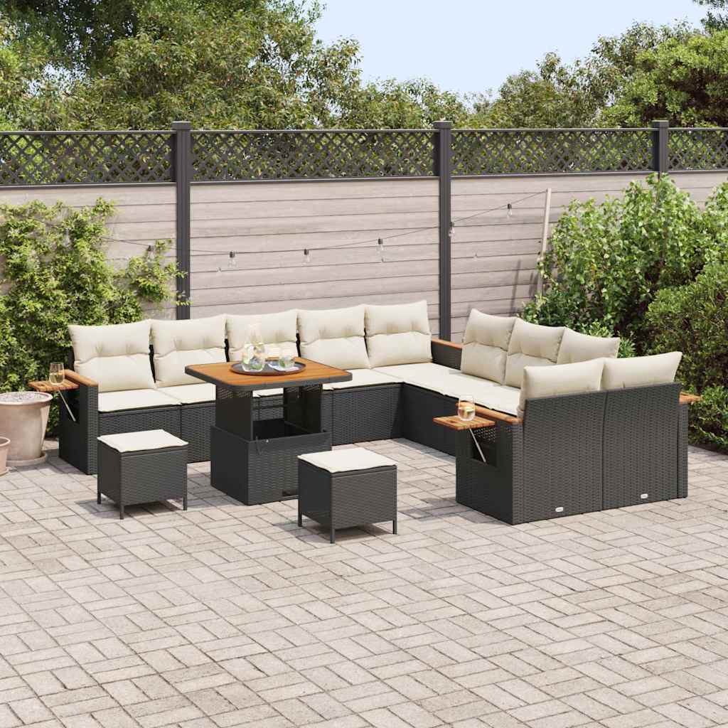 Gartensofa-set mit Kissen 13 pcs Schwarz und Creme