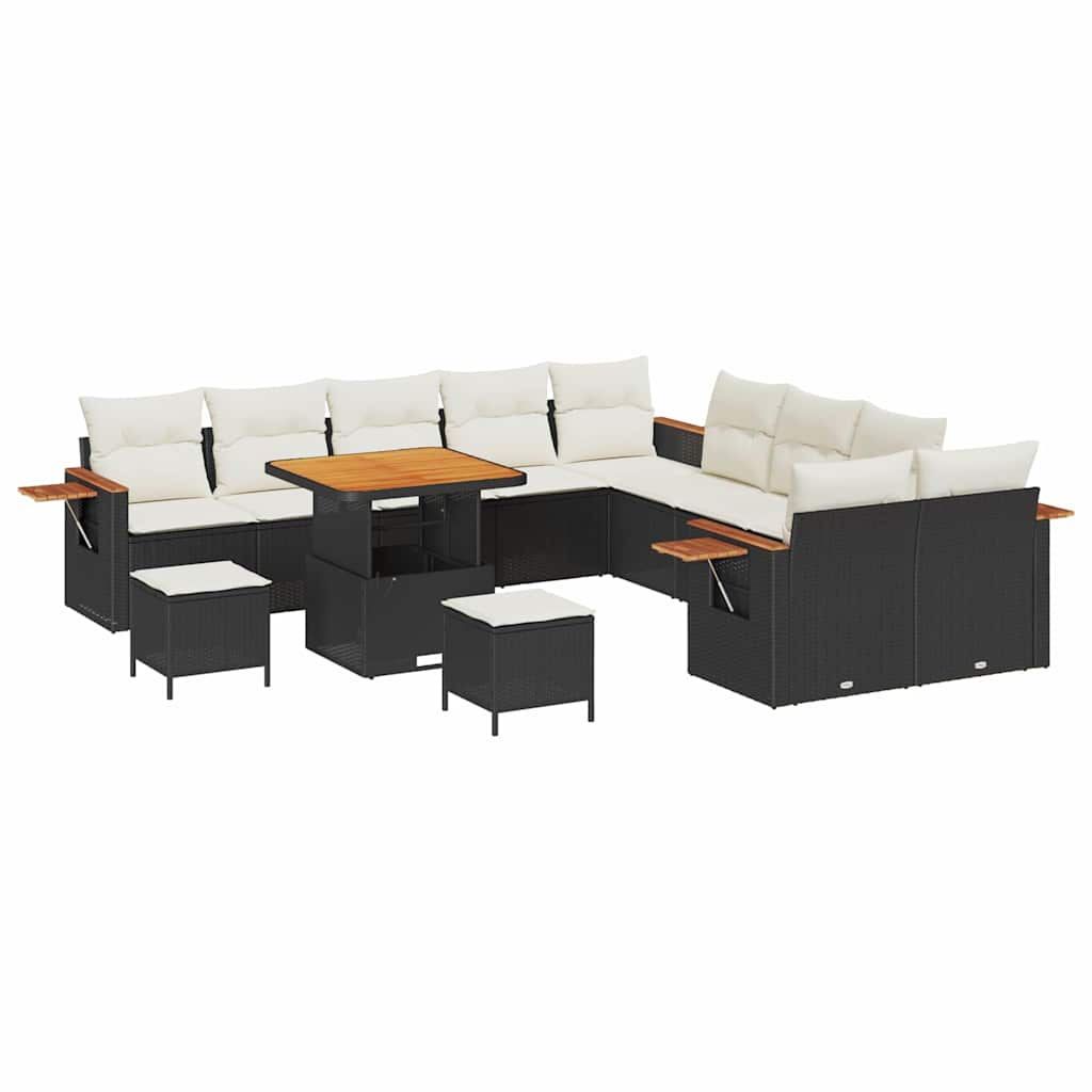Gartensofa-set mit Kissen 13 pcs Schwarz und Creme