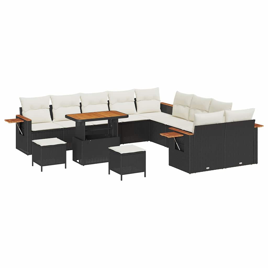 Gartensofa-set mit Kissen 13 pcs Schwarz und Creme
