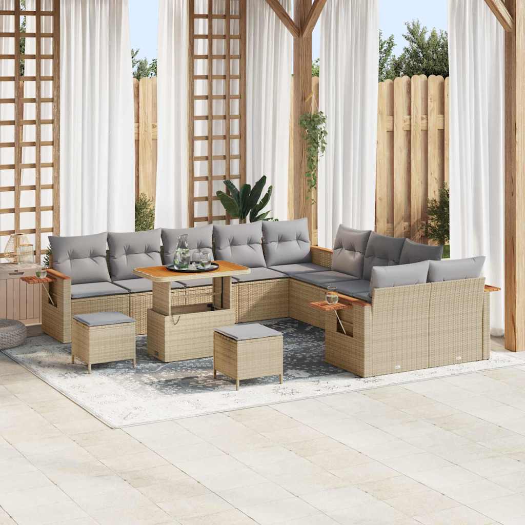 Gartensofa-set mit Kissen 13 pcs Beige und Hellgrau