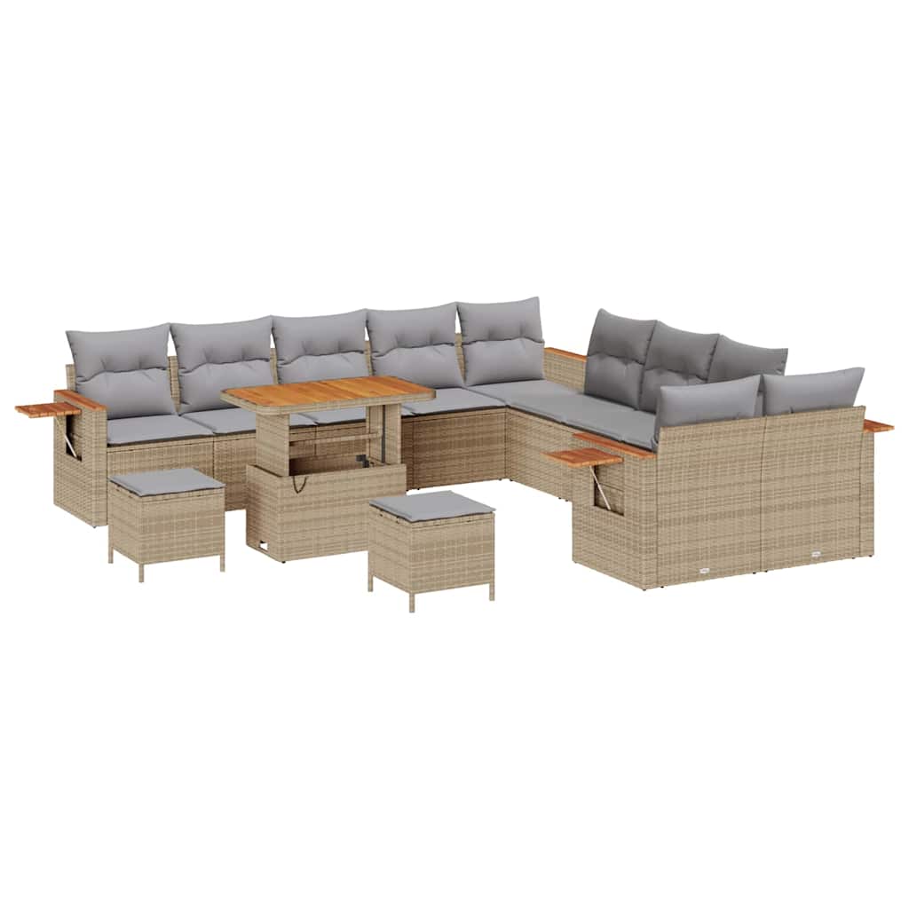 Gartensofa-set mit Kissen 13 pcs Beige und Hellgrau