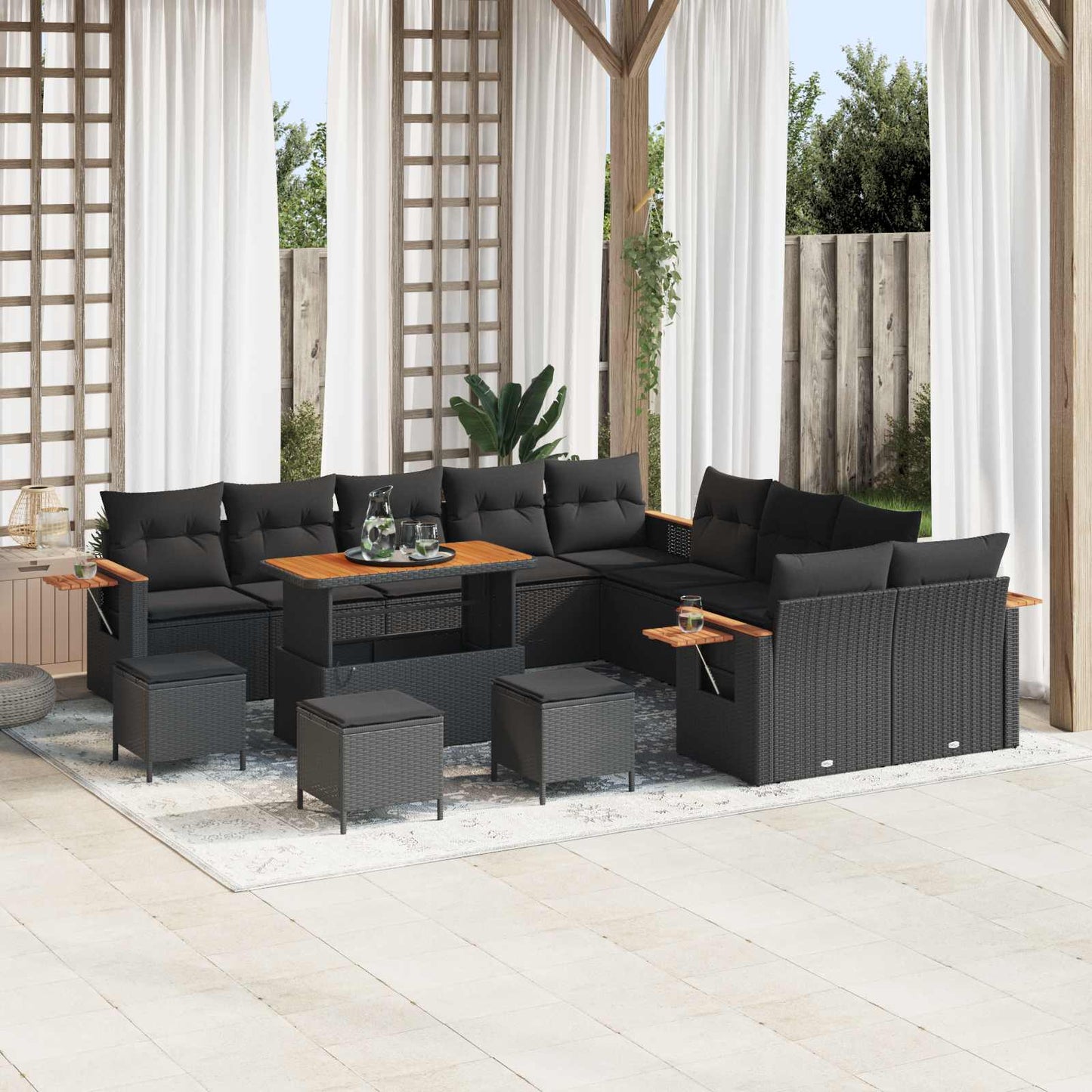 Gartensofa-set mit Kissen 14 pcs Schwarz