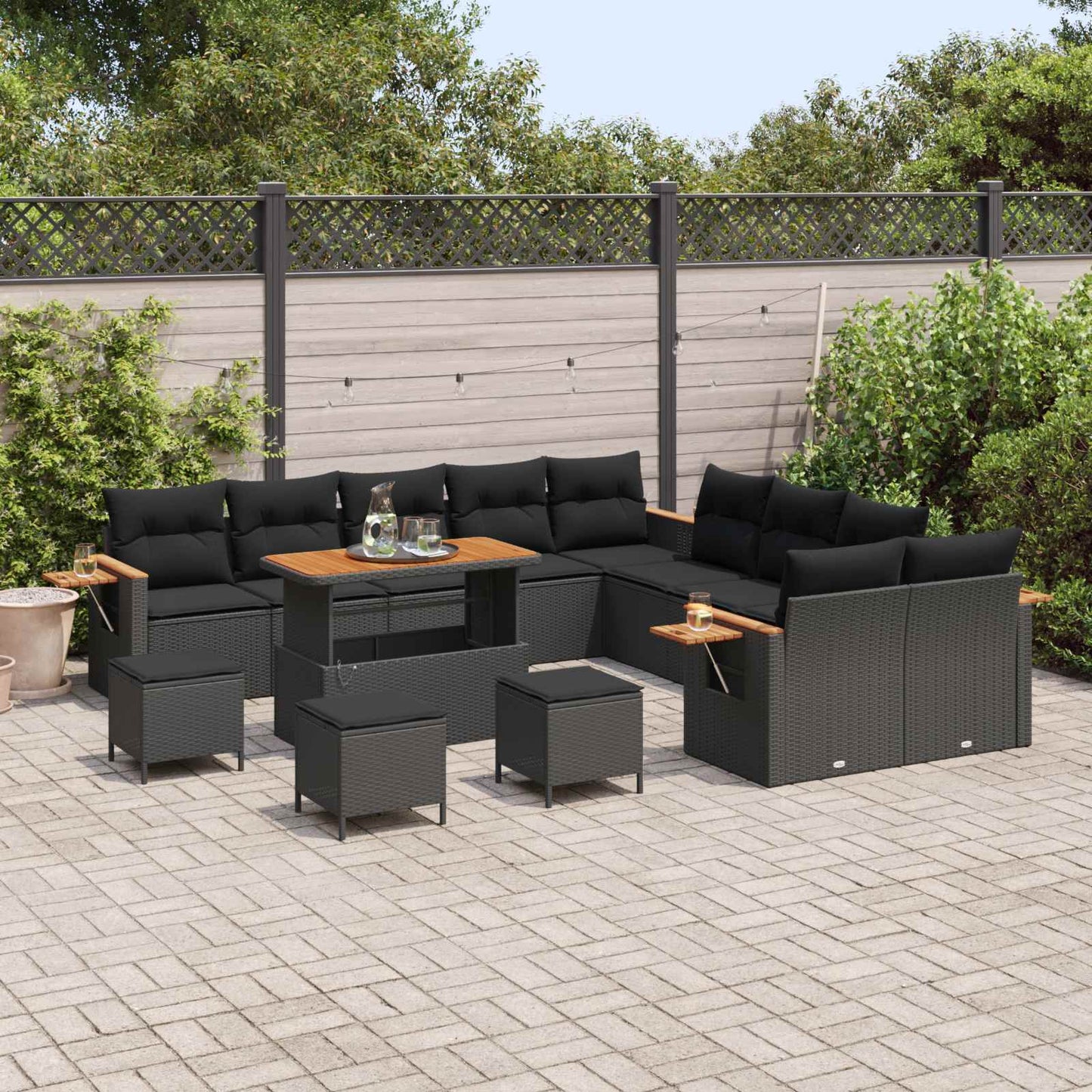 Gartensofa-set mit Kissen 14 pcs Schwarz