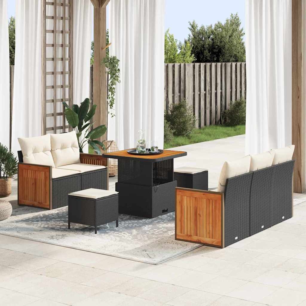 vidaXL Salon de jardin avec coussins 8 pcs Noir et crème