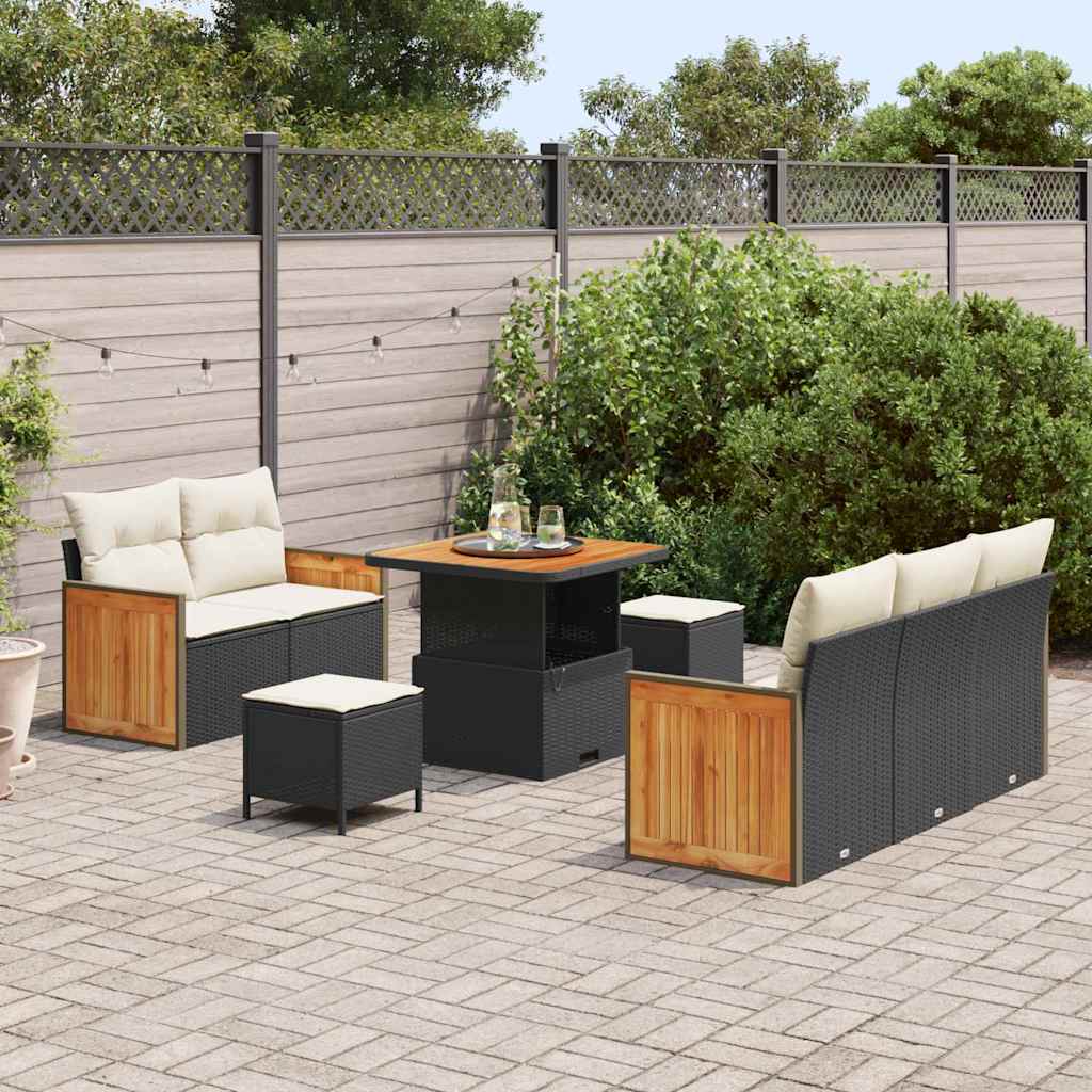 vidaXL Salon de jardin avec coussins 8 pcs Noir et crème