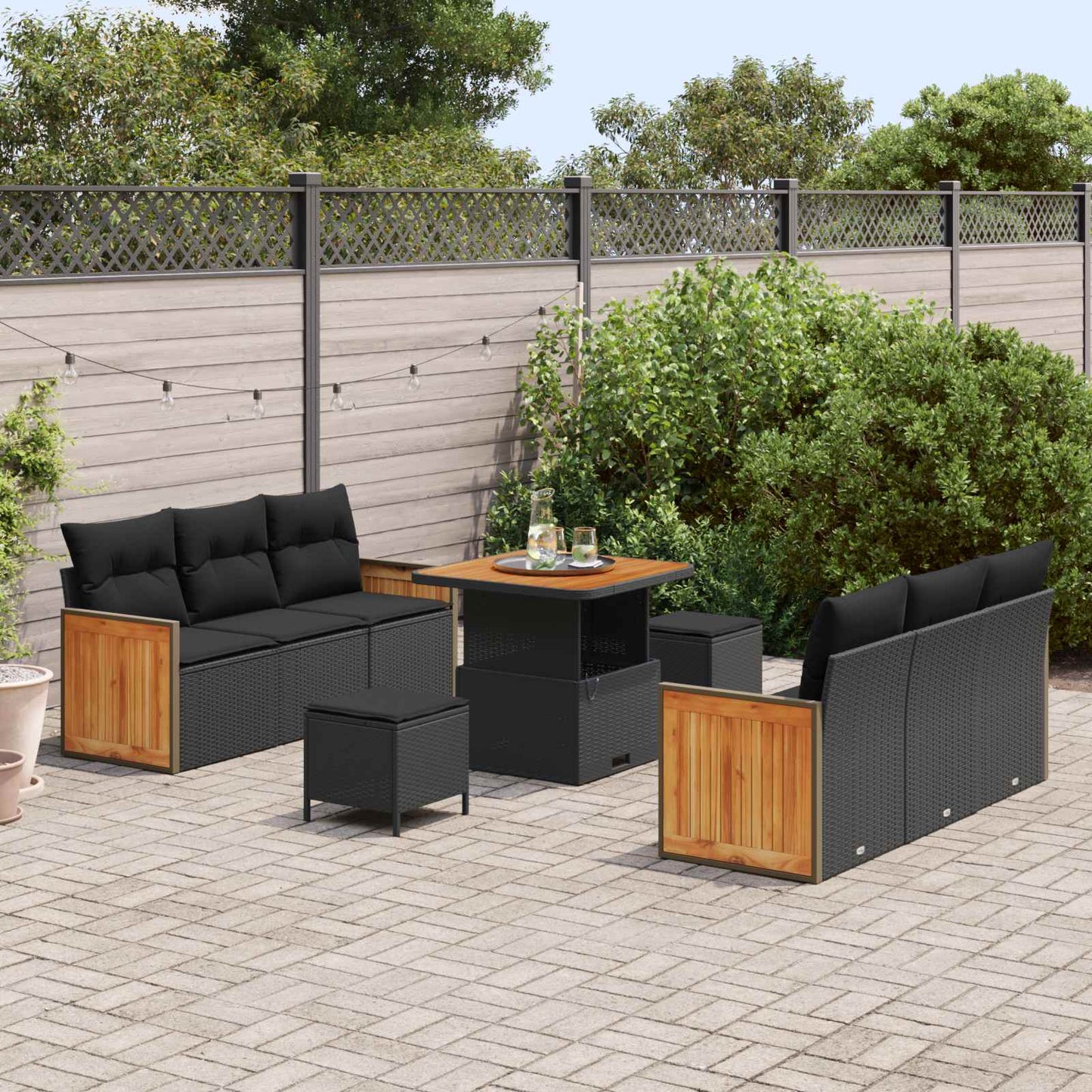 Gartensofa-set mit Kissen 9 pcs Schwarz