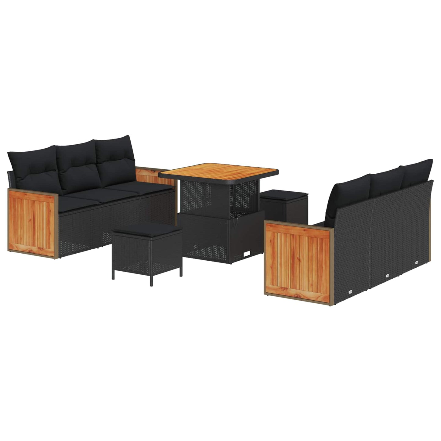 Gartensofa-set mit Kissen 9 pcs Schwarz
