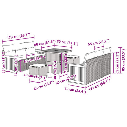 Gartensofa-set mit Kissen 9 pcs Schwarz