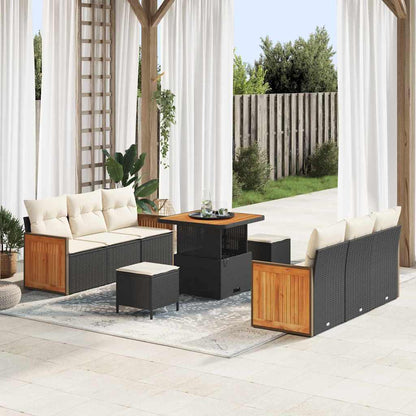 Gartensofa-set mit Kissen 9 pcs Schwarz und Creme