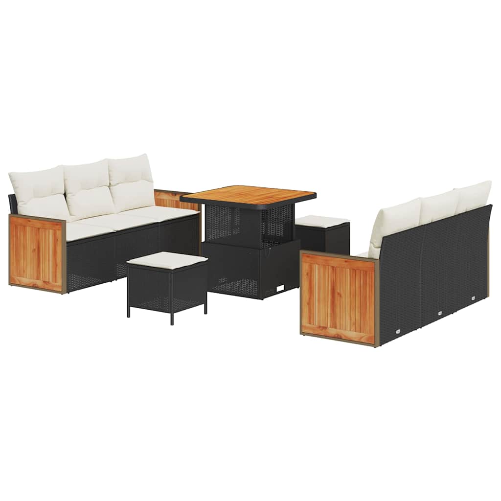 Gartensofa-set mit Kissen 9 pcs Schwarz und Creme