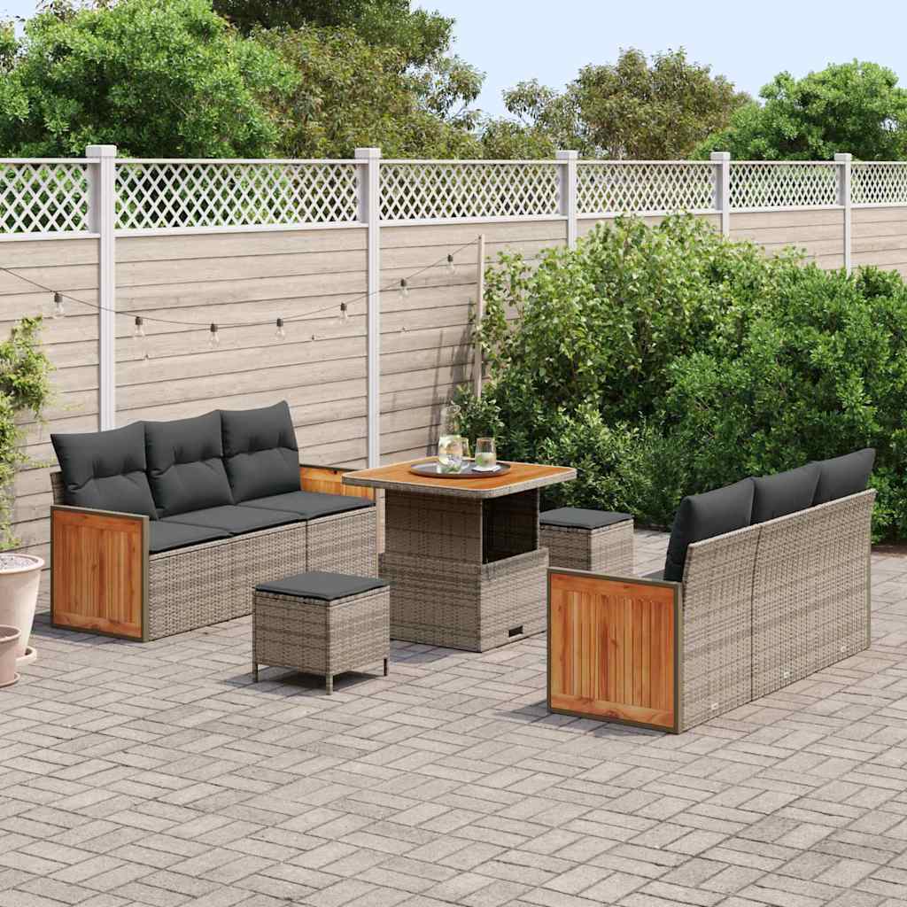 Gartensofa-set mit Kissen 9 pcs Grau