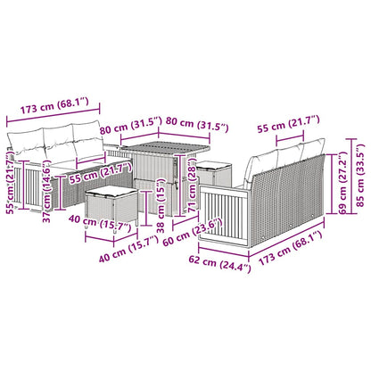 Gartensofa-set mit Kissen 9 pcs Grau