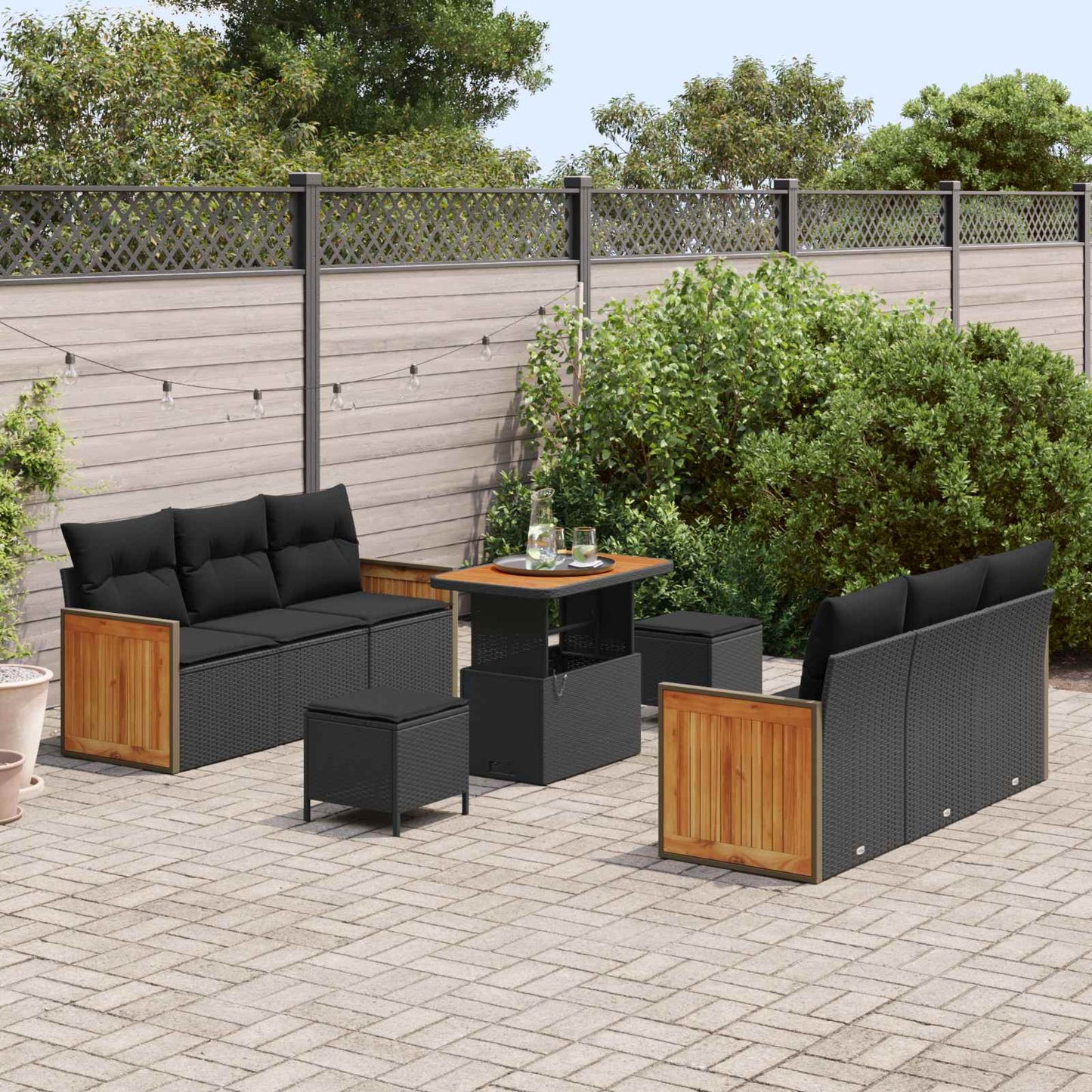 vidaXL Ensemble de canapés de jardin avec coussins 9 pcs Noir