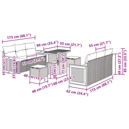 vidaXL Ensemble de canapés de jardin avec coussins 9 pcs Noir