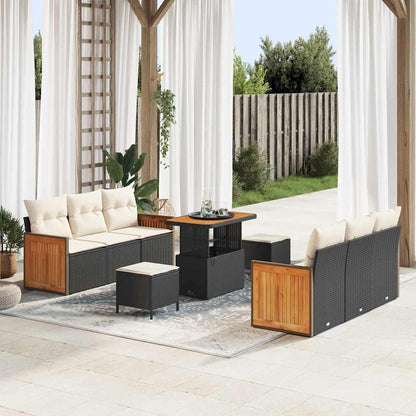 Gartensofa-set mit Kissen 9 pcs Schwarz und Creme