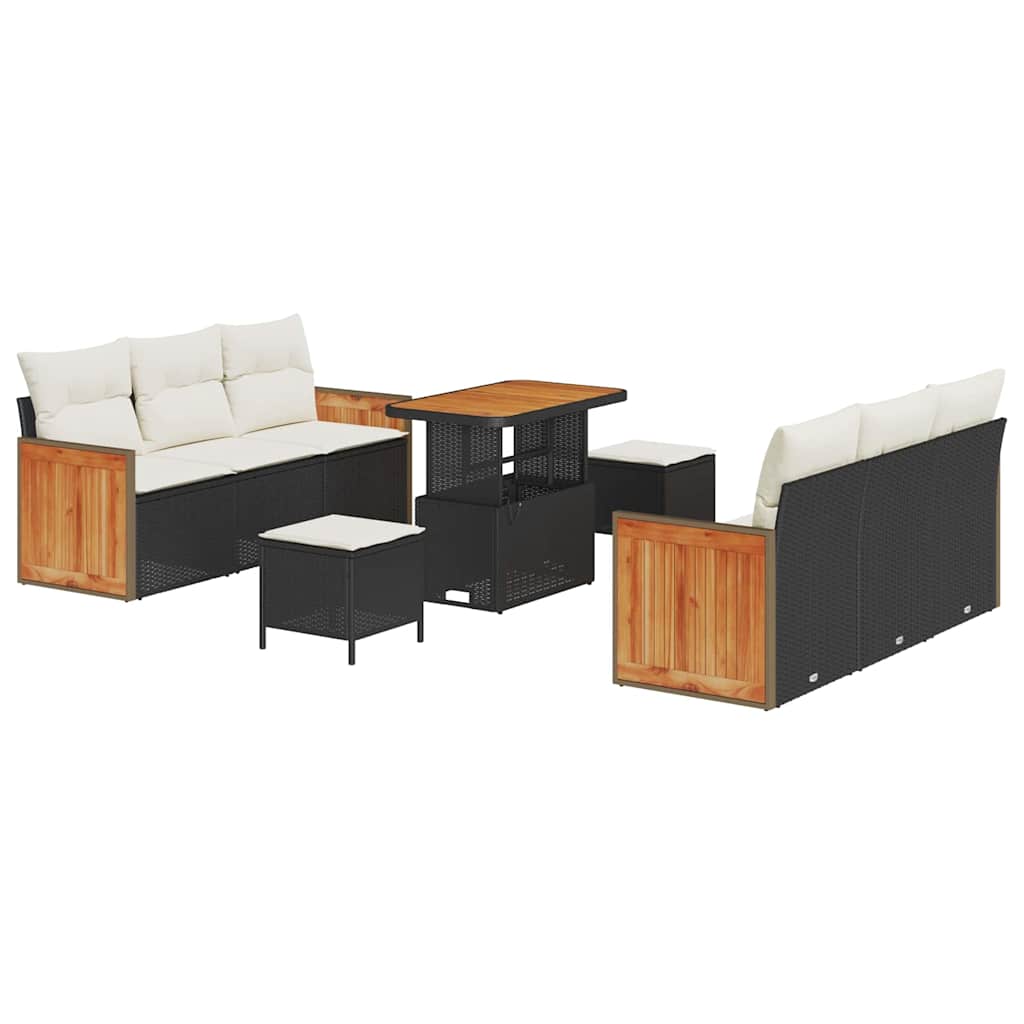 Gartensofa-set mit Kissen 9 pcs Schwarz und Creme