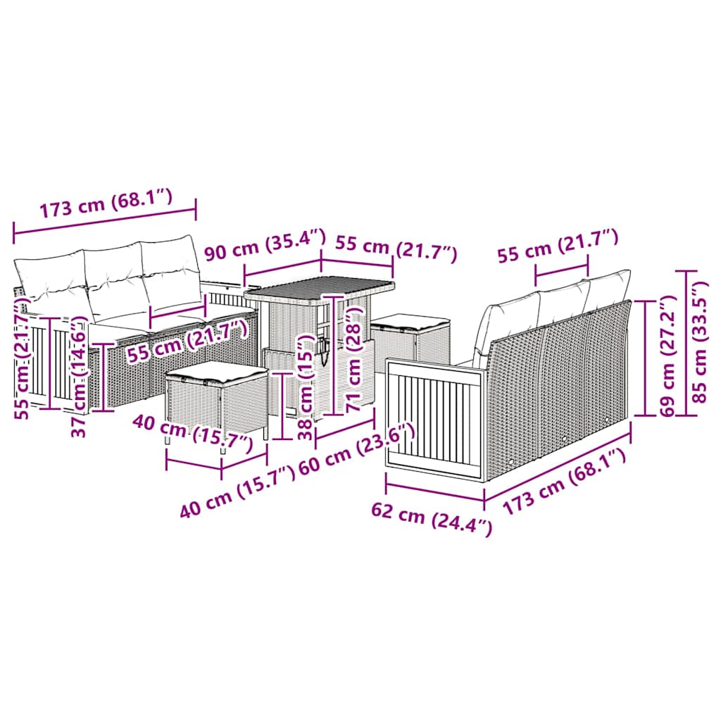 Gartensofa-set mit Kissen 9 pcs Schwarz und Creme