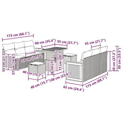 Gartensofa-set mit Kissen 9 pcs Schwarz und Creme