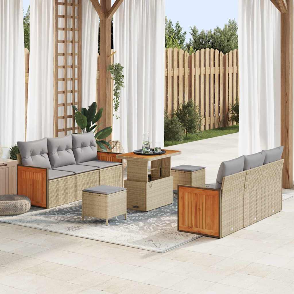 Gartensofa-set mit Kissen 9 pcs Beige und Hellgrau