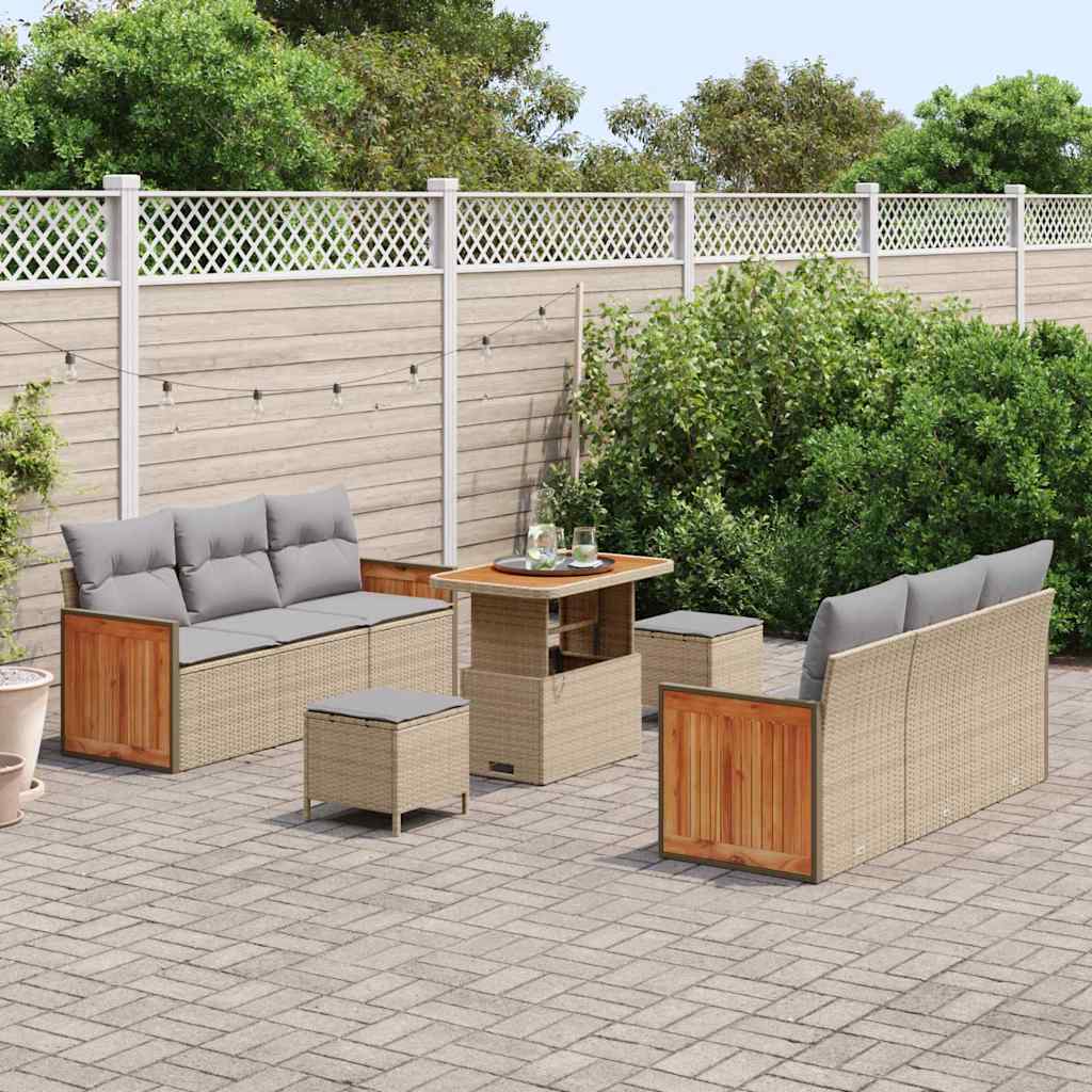 Gartensofa-set mit Kissen 9 pcs Beige und Hellgrau
