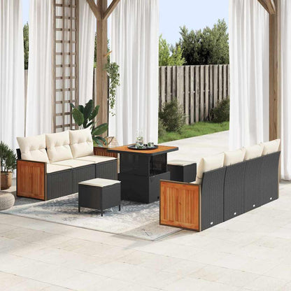 Gartensofa-set mit Kissen 10 pcs Schwarz und Creme
