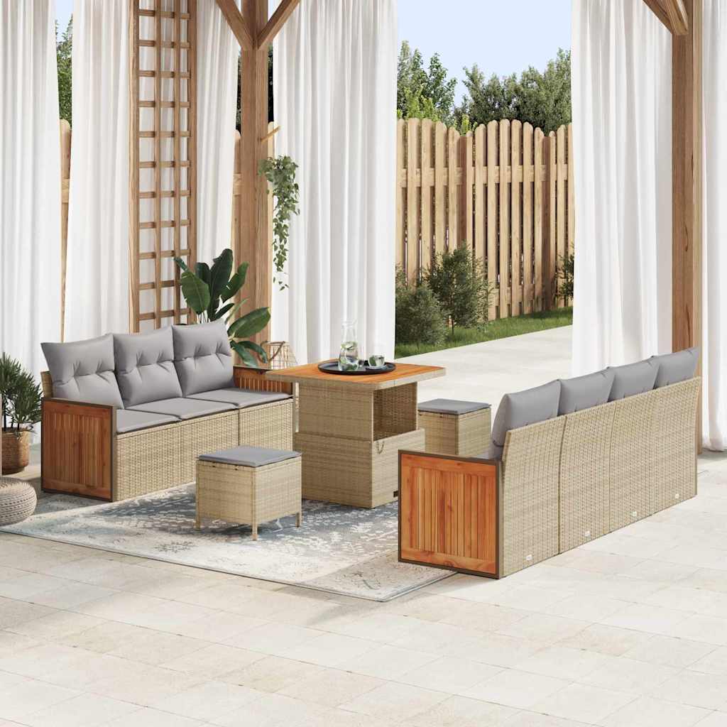 Gartensofa-set mit Kissen 10 pcs Beige und Hellgrau