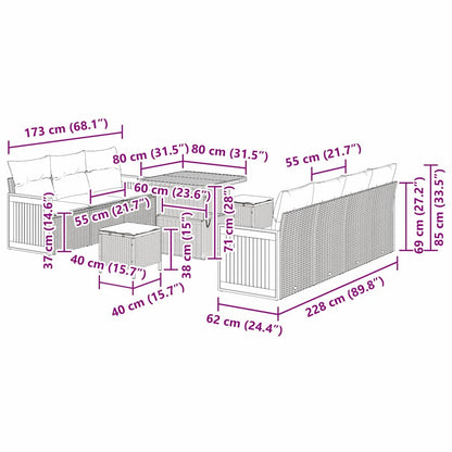 Gartensofa-set mit Kissen 10 pcs Grau