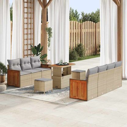 Gartensofa-set mit Kissen 10 pcs Beige und Hellgrau