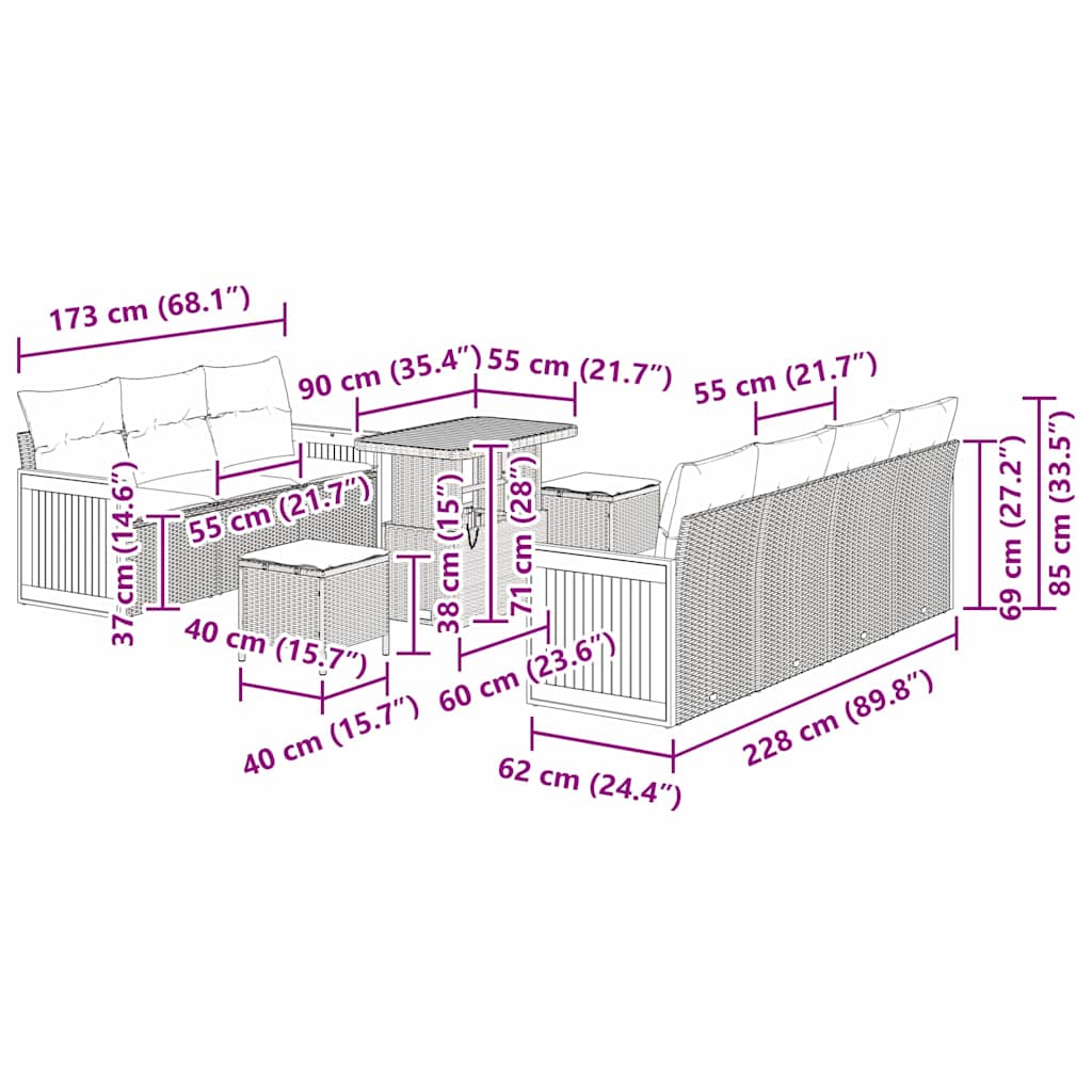 Gartensofa-set mit Kissen 10 pcs Grau