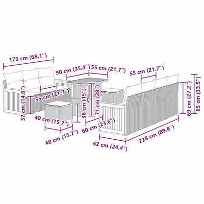 Gartensofa-set mit Kissen 10 pcs Grau