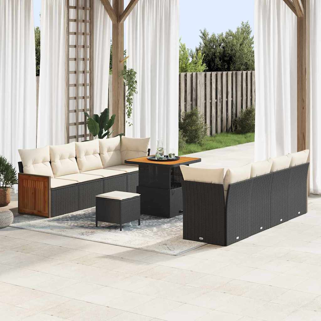 Gartensofa-set mit Kissen 11 pcs Schwarz und Creme