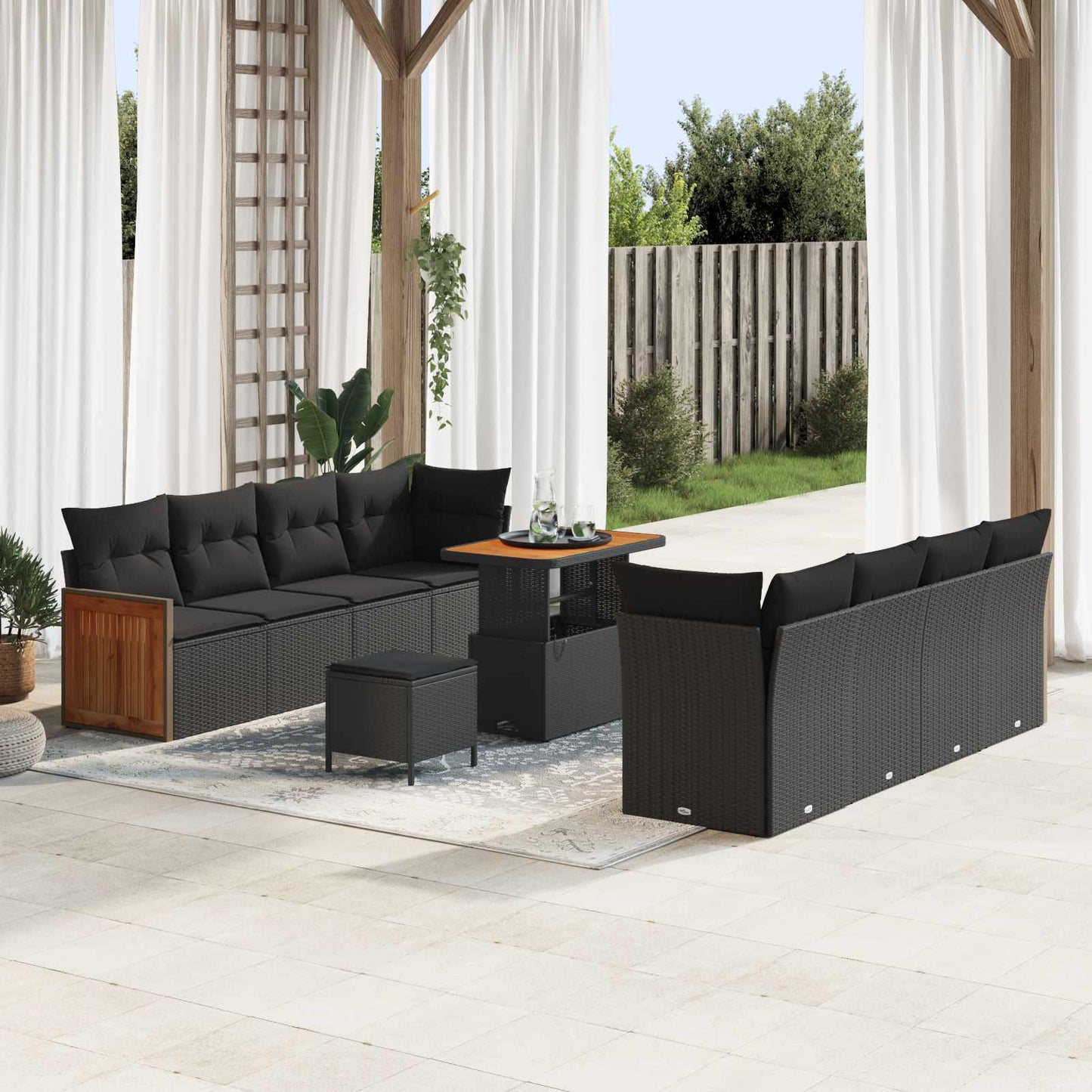 vidaXL Salon de jardin avec coussins 11 pcs Noir