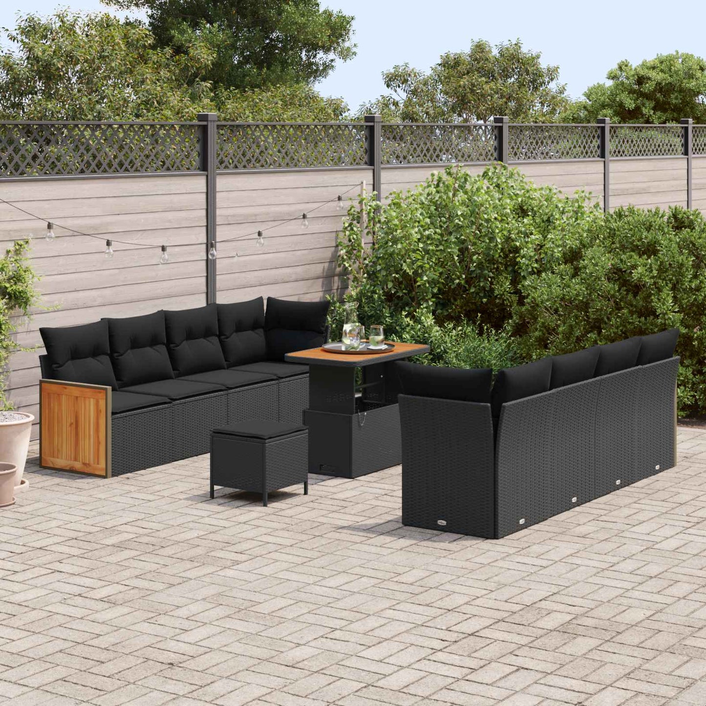 vidaXL Salon de jardin avec coussins 11 pcs Noir