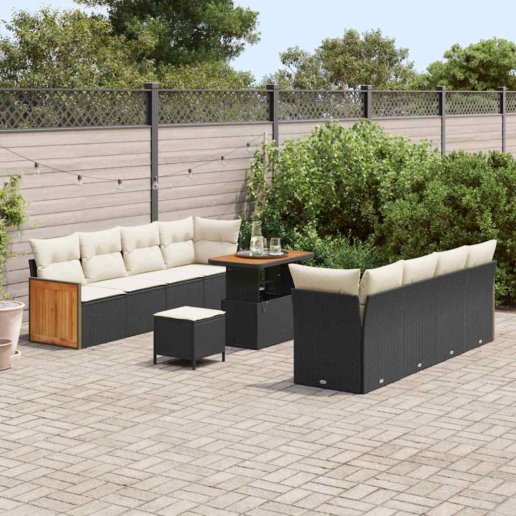 vidaXL Salon de jardin avec coussins 11 pcs Noir et Crème