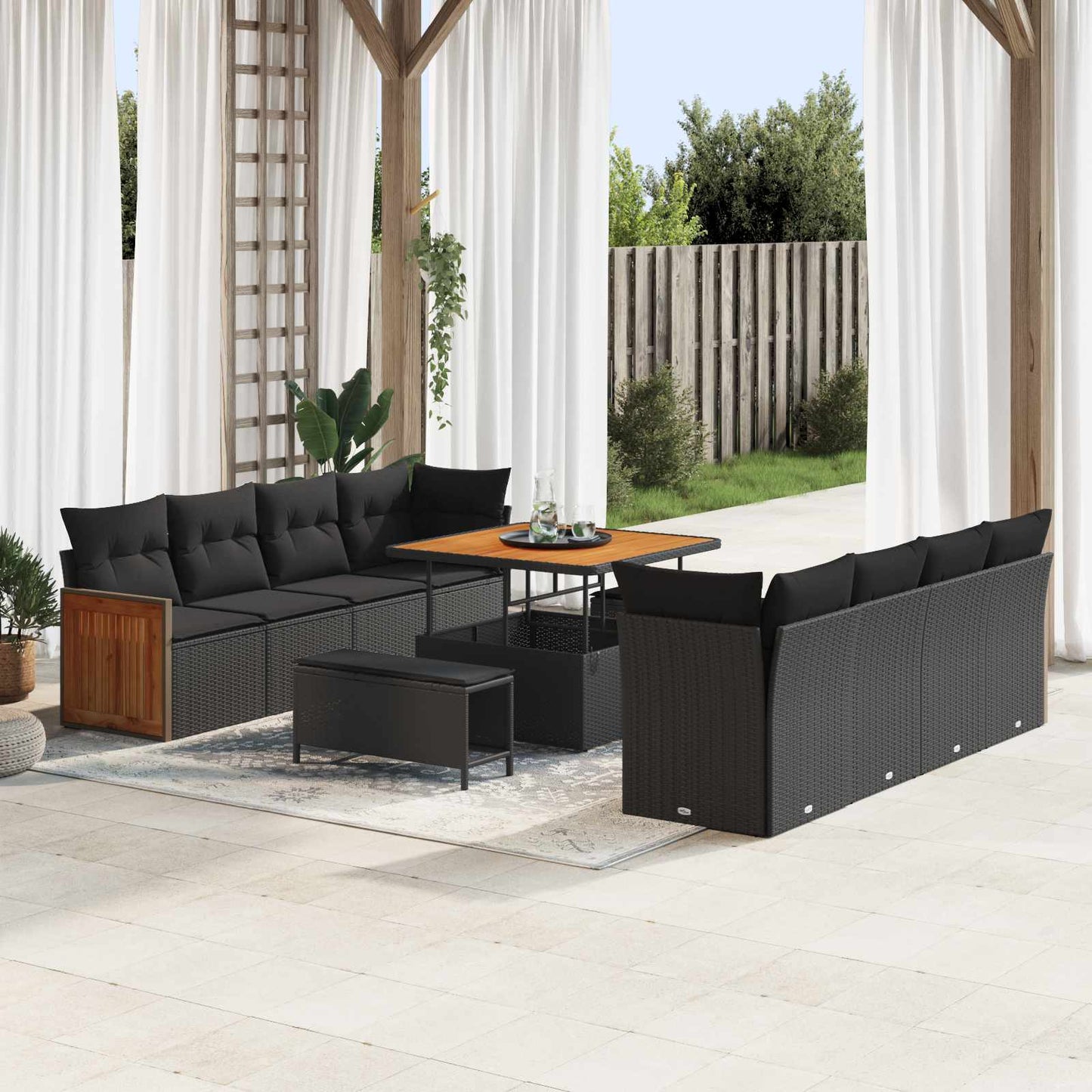 Gartensofa-set mit Kissen 11 pcs Schwarz