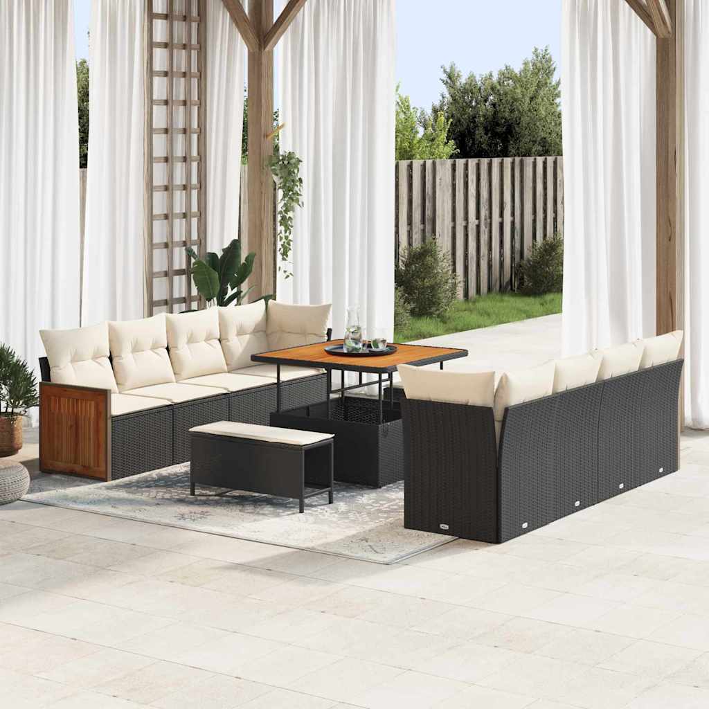 Gartensofa-set mit Kissen 11 pcs Schwarz und Creme