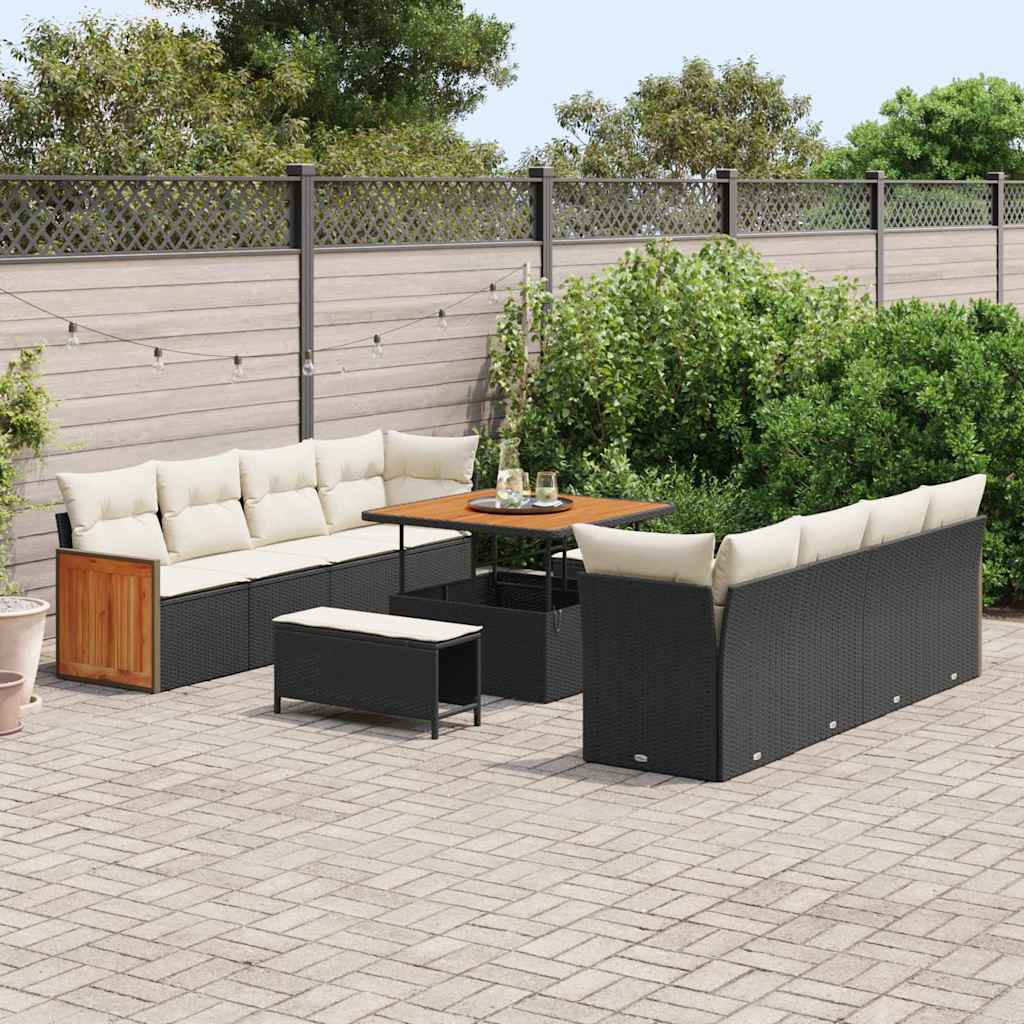 Gartensofa-set mit Kissen 11 pcs Schwarz und Creme
