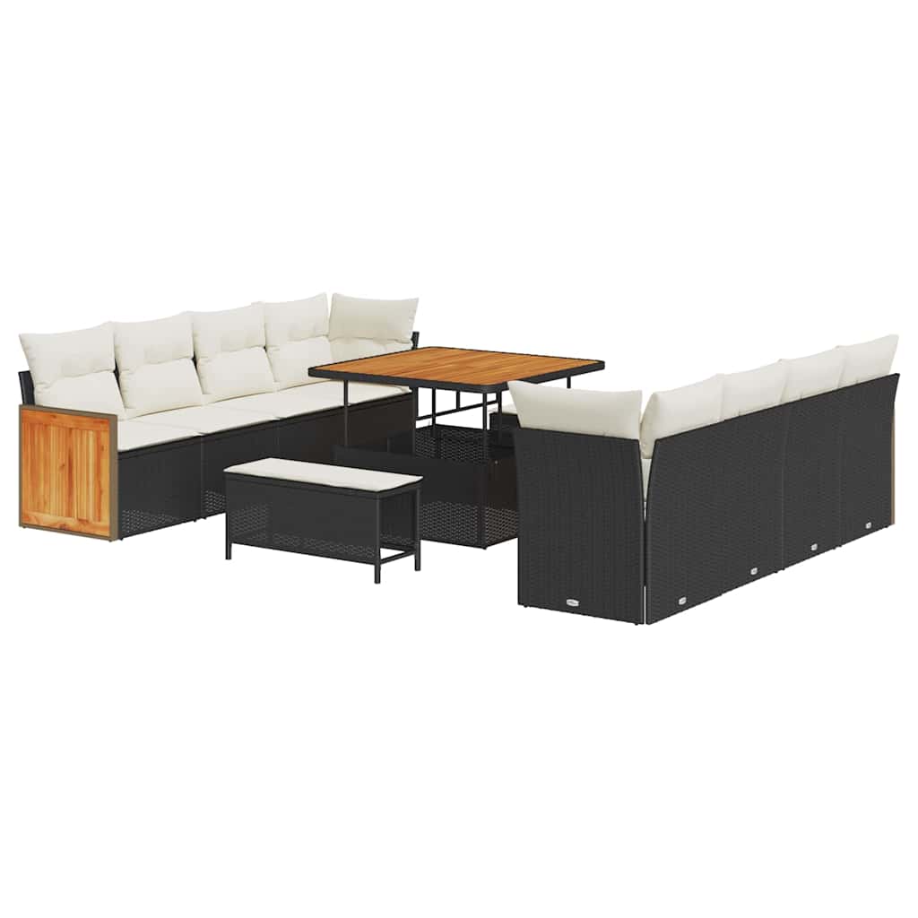 Gartensofa-set mit Kissen 11 pcs Schwarz und Creme