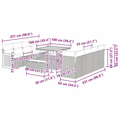 vidaXL Salon de jardin avec coussins 11 pcs Beige et Crème