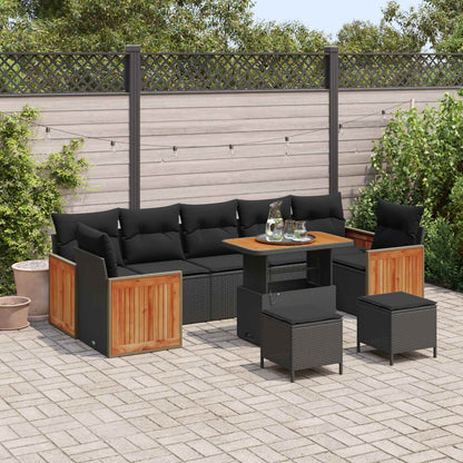 Gartensofa-set mit Kissen 10 pcs Schwarz