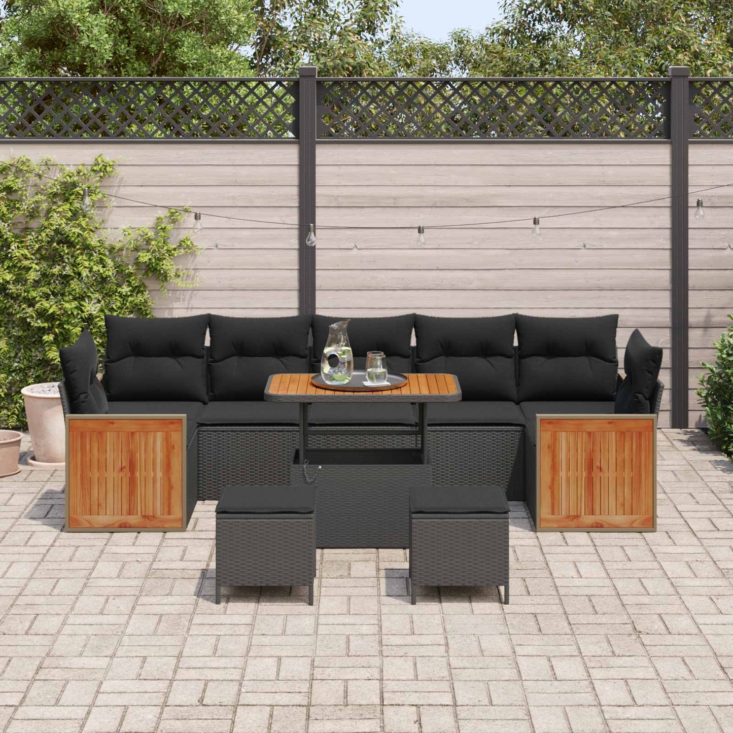 Gartensofa-set mit Kissen 10 pcs Schwarz