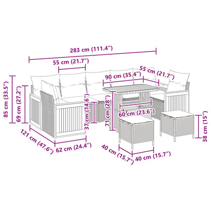Gartensofa-set mit Kissen 10 pcs Schwarz
