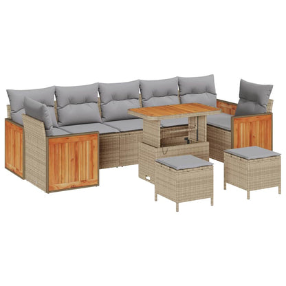 Gartensofa-set mit Kissen 10 pcs Beige und Hellgrau
