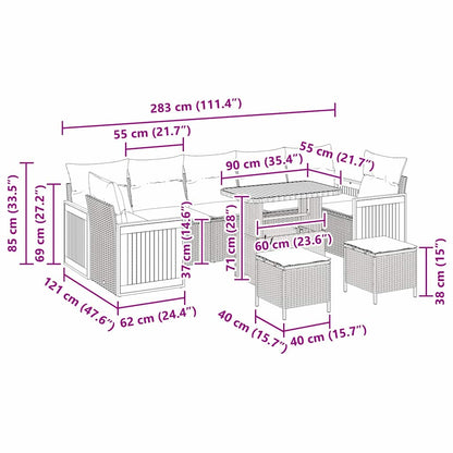Gartensofa-set mit Kissen 10 pcs Beige und Hellgrau
