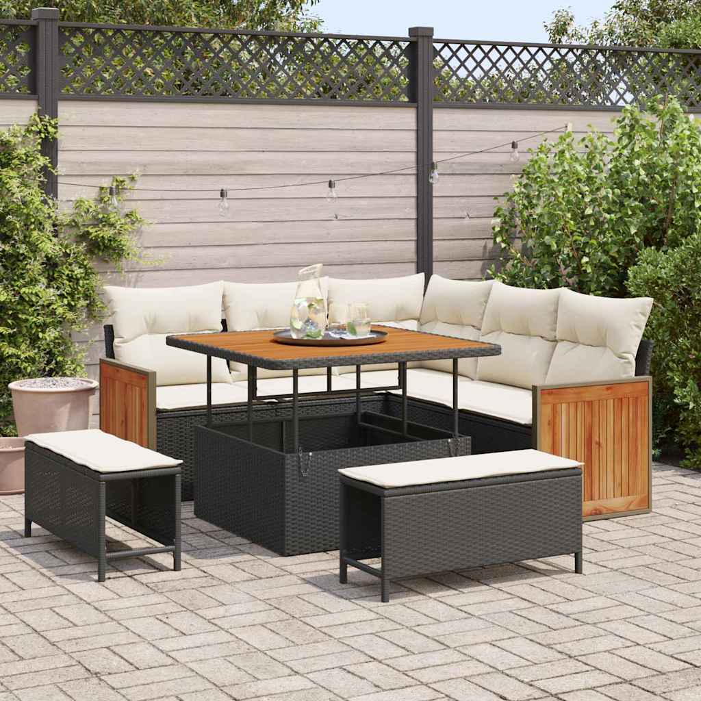 Gartensofa-set mit Kissen 8 pcs Schwarz und Creme