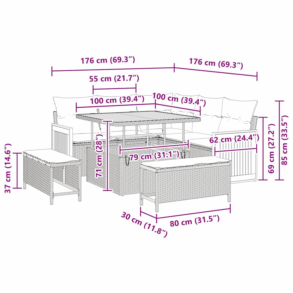 Gartensofa-set mit Kissen 8 pcs Schwarz und Creme